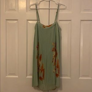 Mint Green Floral Pleated Evening Dress